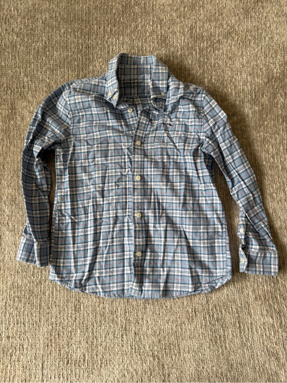 Vineyard Vines Boys Blue Plaid Button Down Shirt Size 7